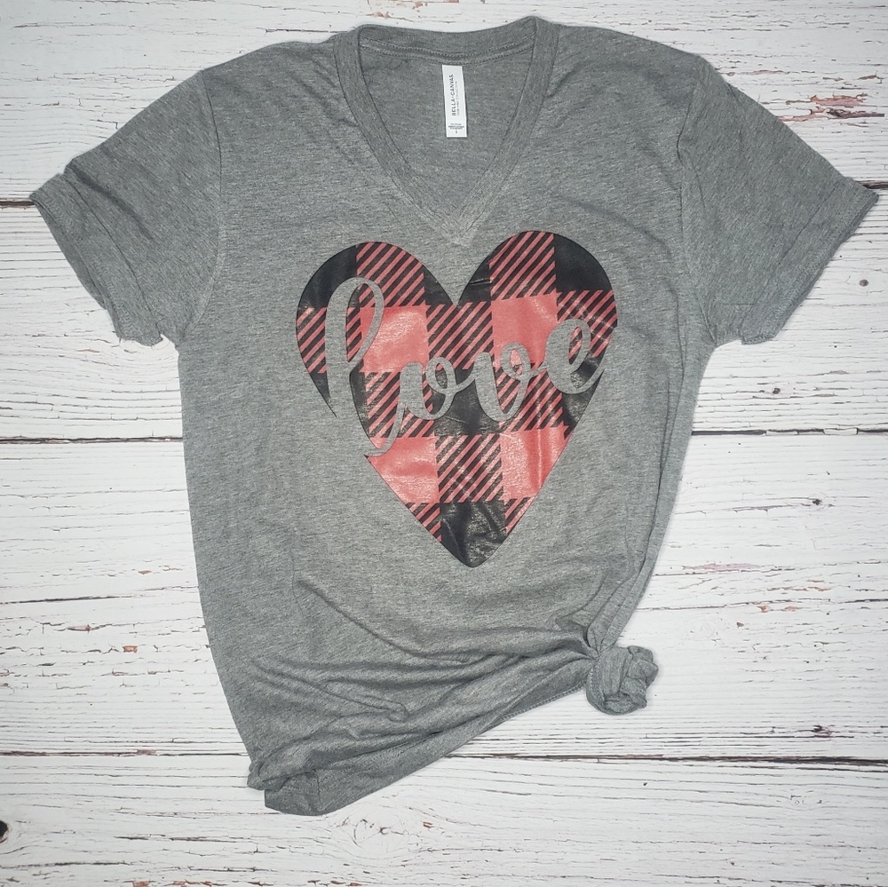 Love Plaid Heart Bella Canvas Graphic Tee
